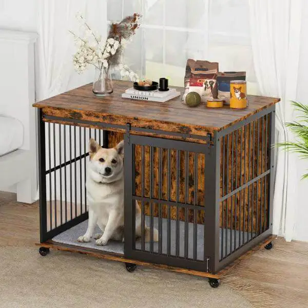 Dog Crate With Wood Top