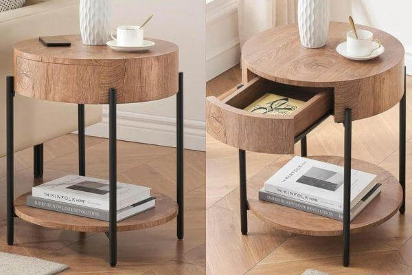 Round Side Table With Drawer