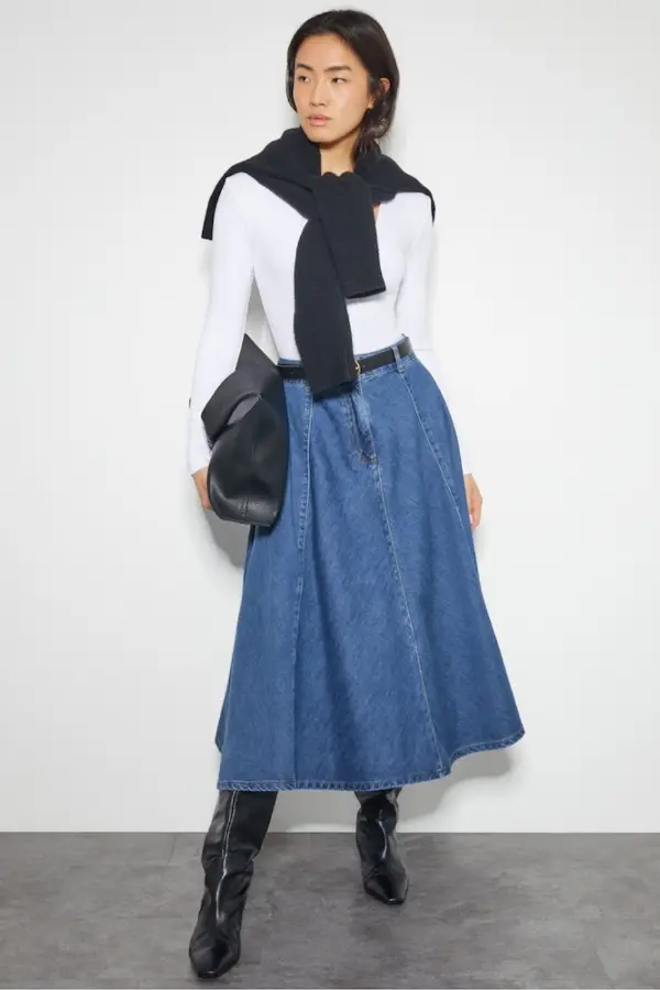 A Line Denim Skirt