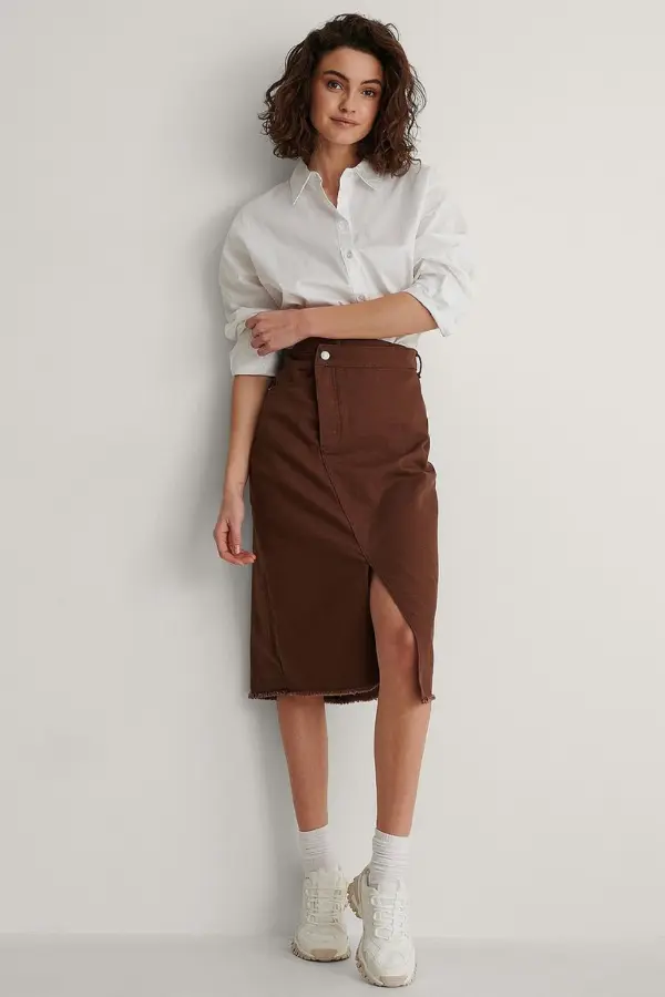 Brown Denim Skirt Outfit