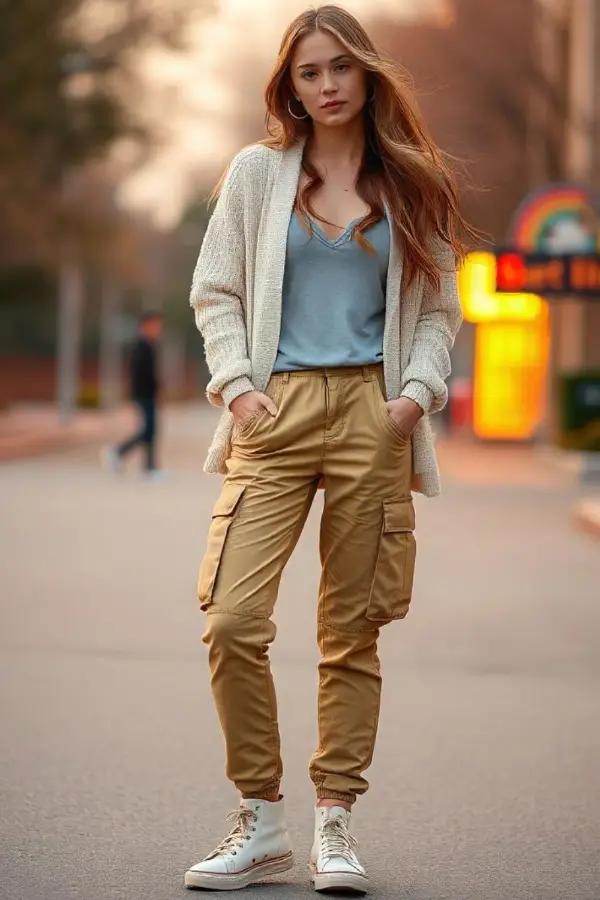 Cargo Pants and Cardigan Outfit