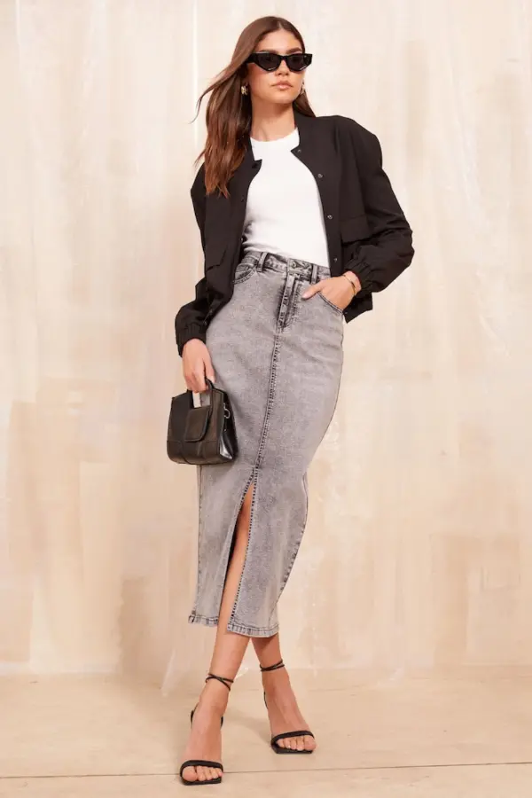 Denim Midi Skirt Outfit