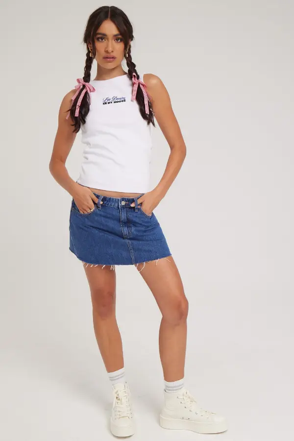 Denim Skirt and Sneakers Outfit