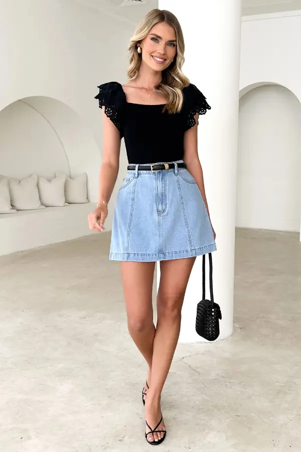 Light Blue Jean Skirt Outfit