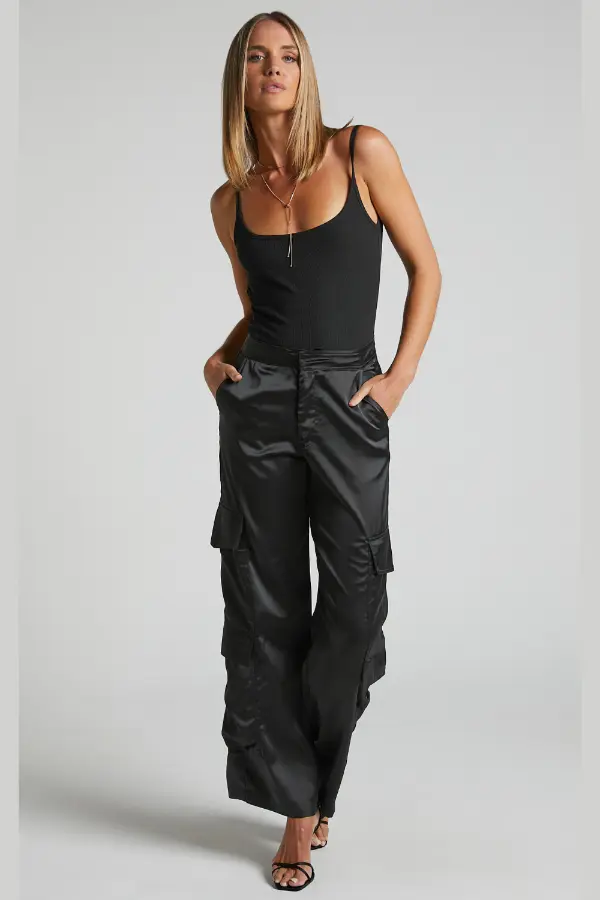 Satin Cargo Pants