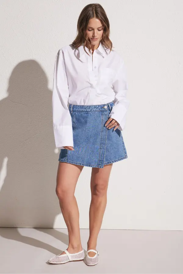 White Shirt and Denim Skirt