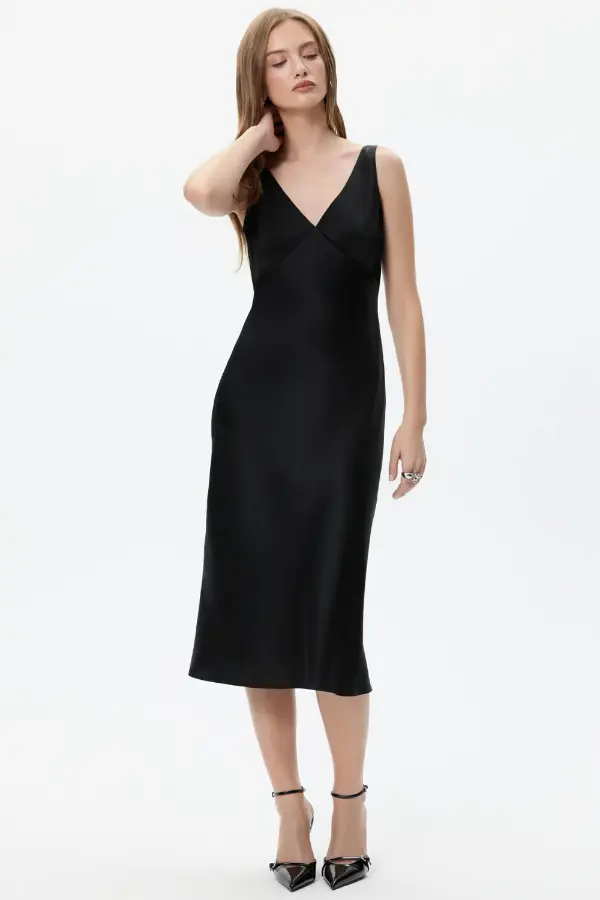 Black Silk Midi Dress
