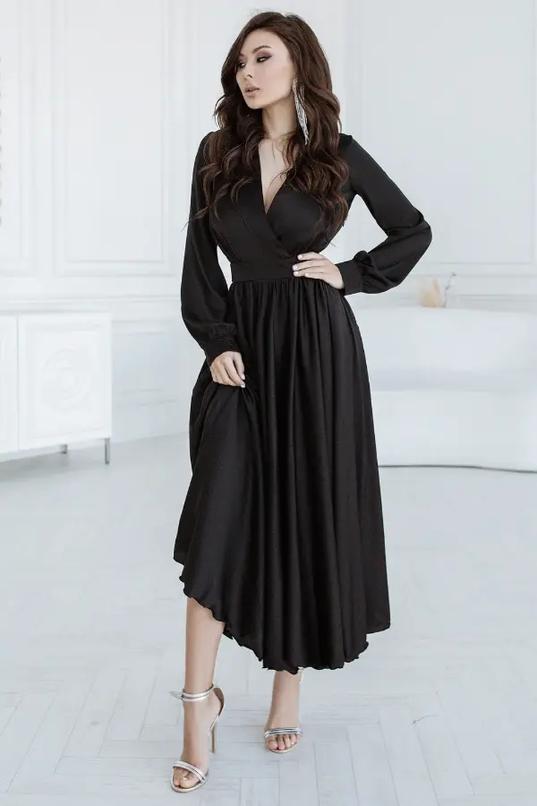 Long Sleeve Black Silk Dress