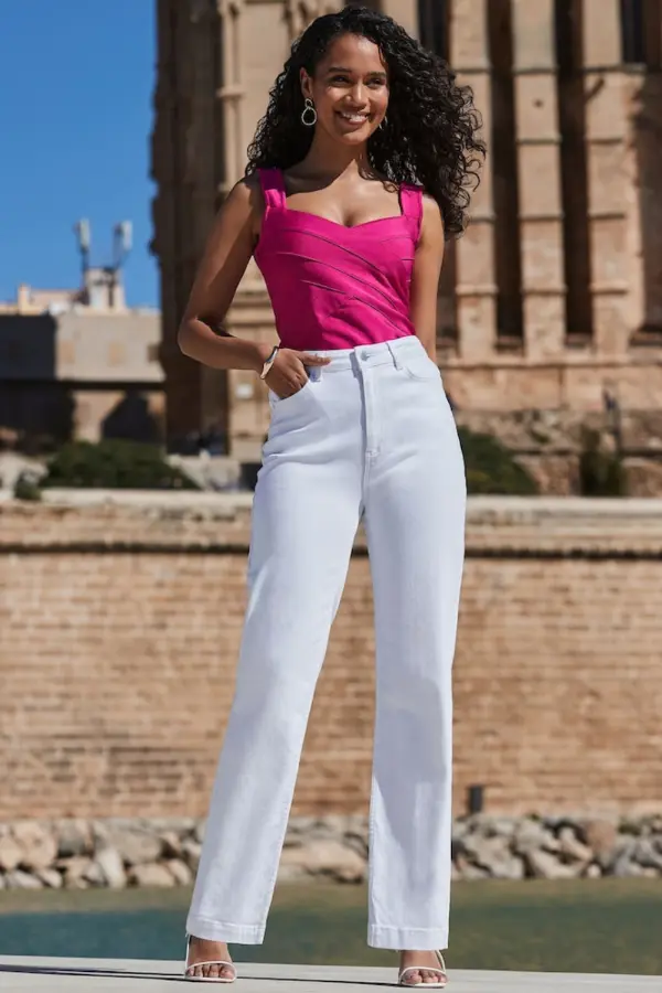 Pink Top White Jeans