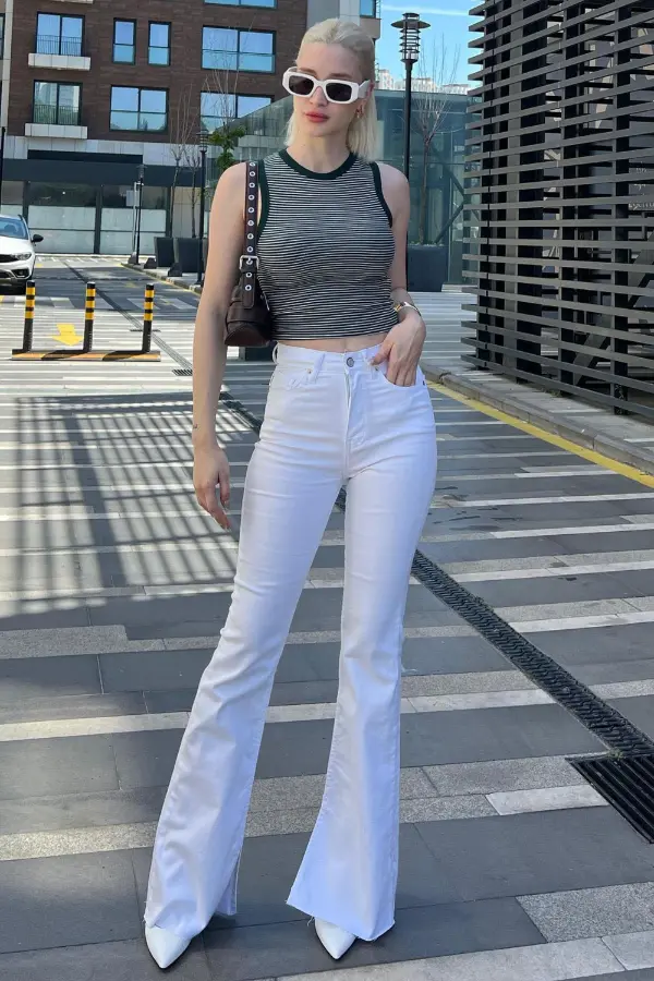 White Bell Bottom Jeans Outfit