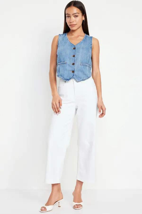 White Jeans Blue Top Outfit