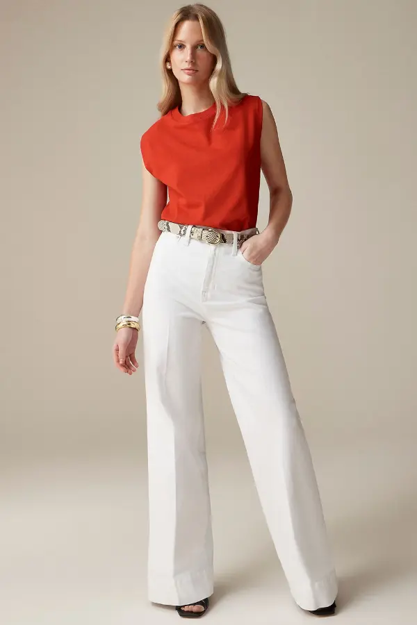 White Jeans Red Top Outfit