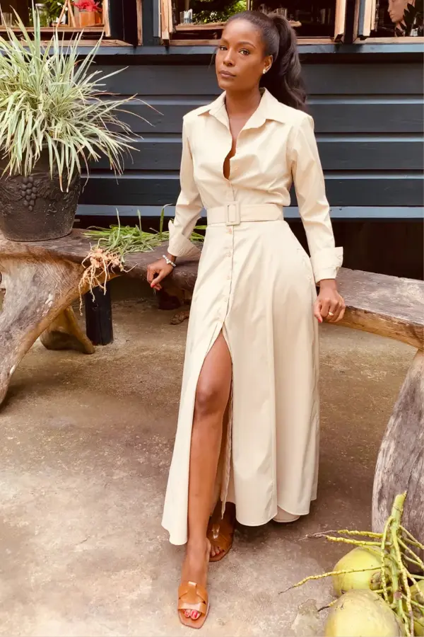 Beige Long Shirt Dress