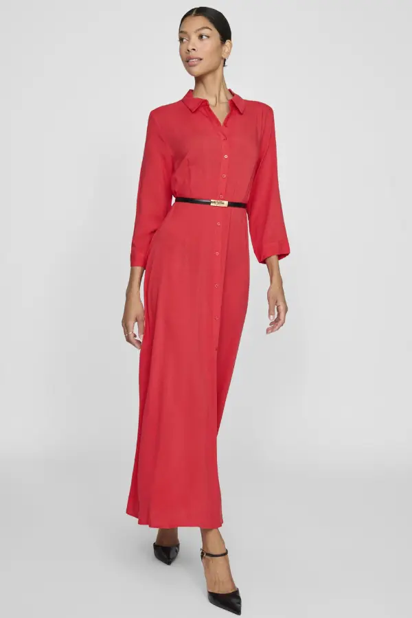 Red Long Shirt Dress