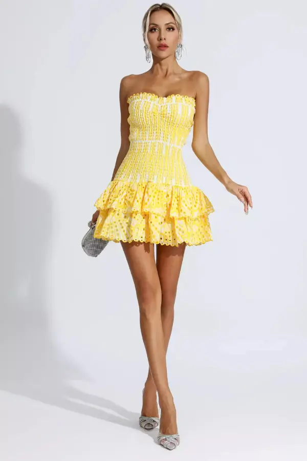 Yellow Ruffle Mini Dress