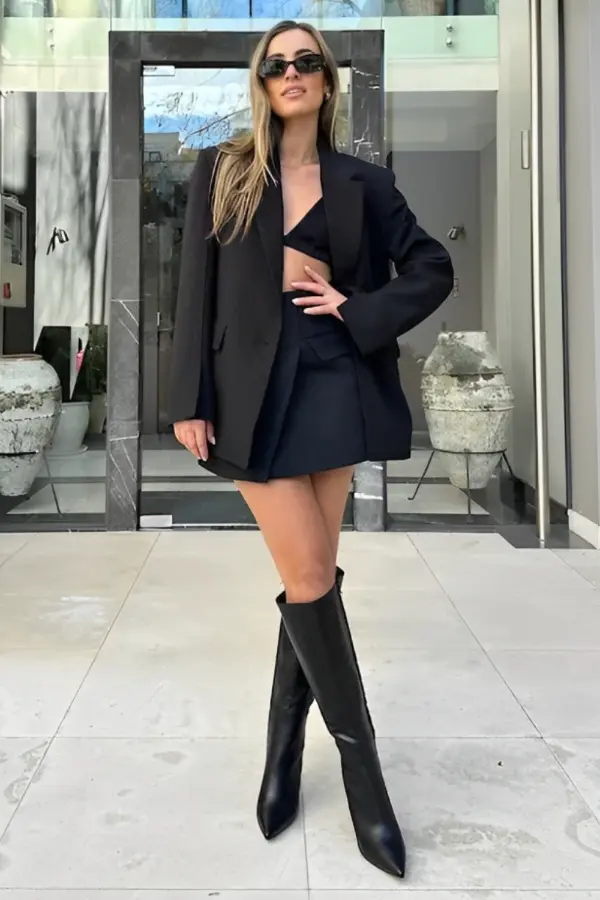 Black Mini Skirt and Blazer Outfit