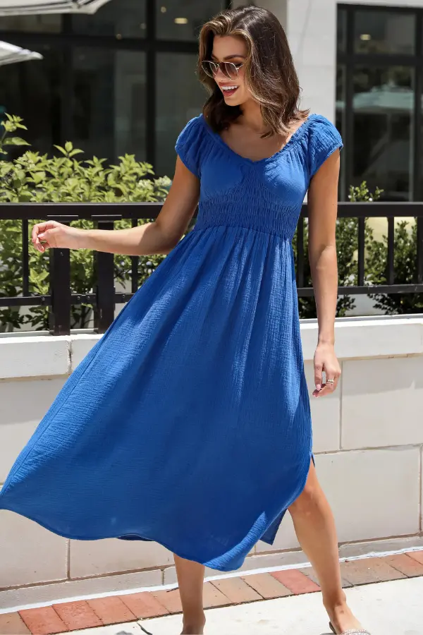 Blue Linen Maxi Dress
