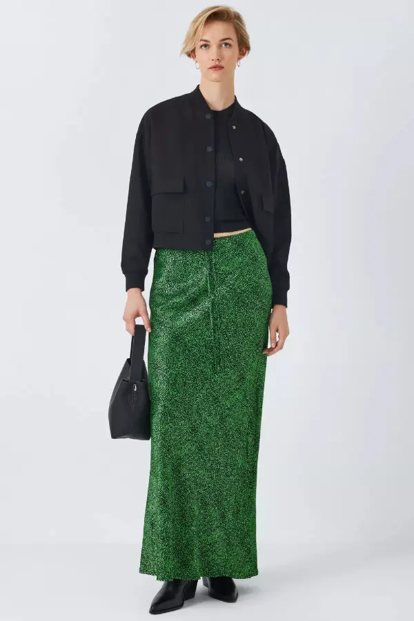 Green Satin Maxi Skirt Outfit
