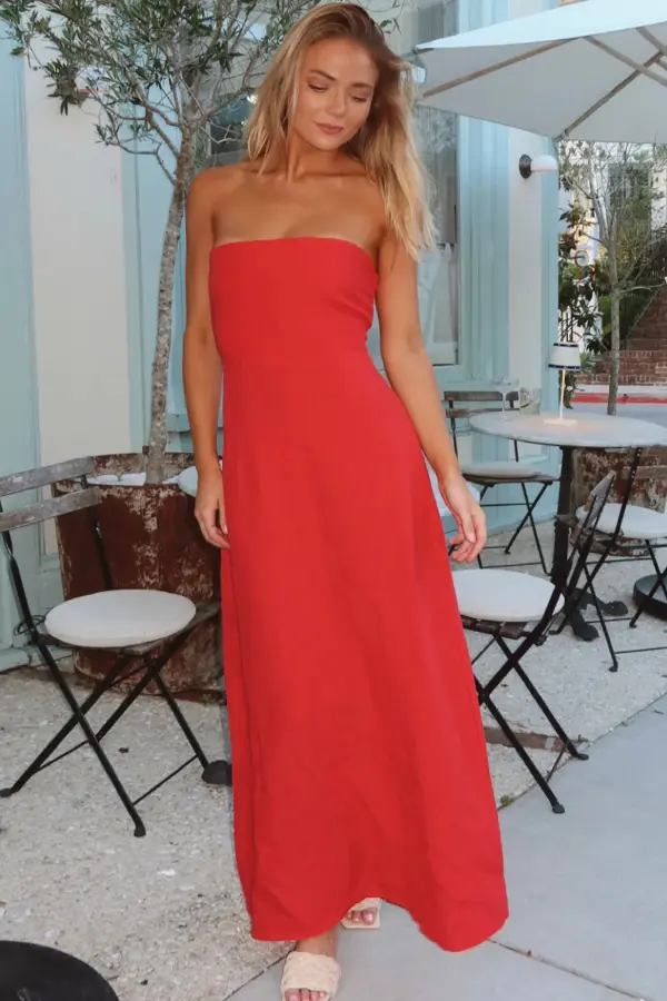 Red Linen Maxi Dress
