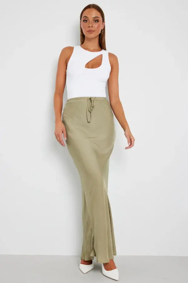 Satin Maxi Skirt Dinner Outfit