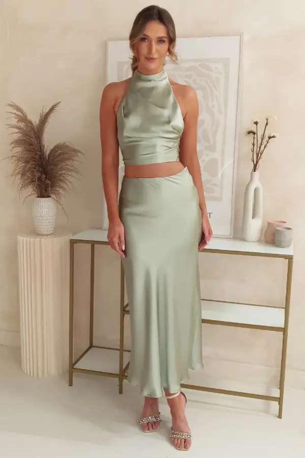 Satin Maxi Skirt Going Out Outfit