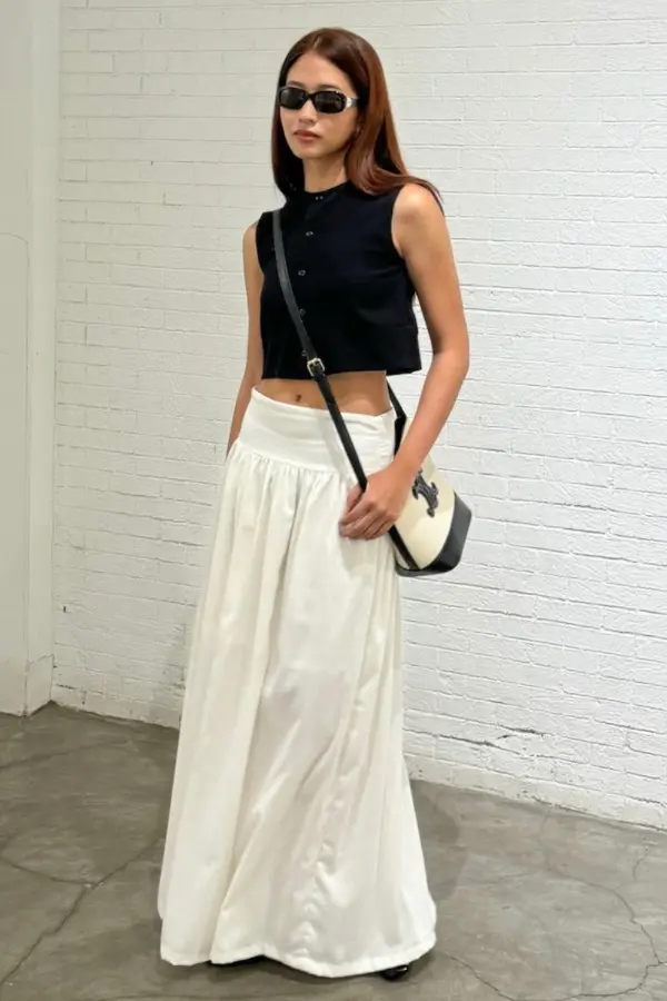 White Maxi Skirt Black Top