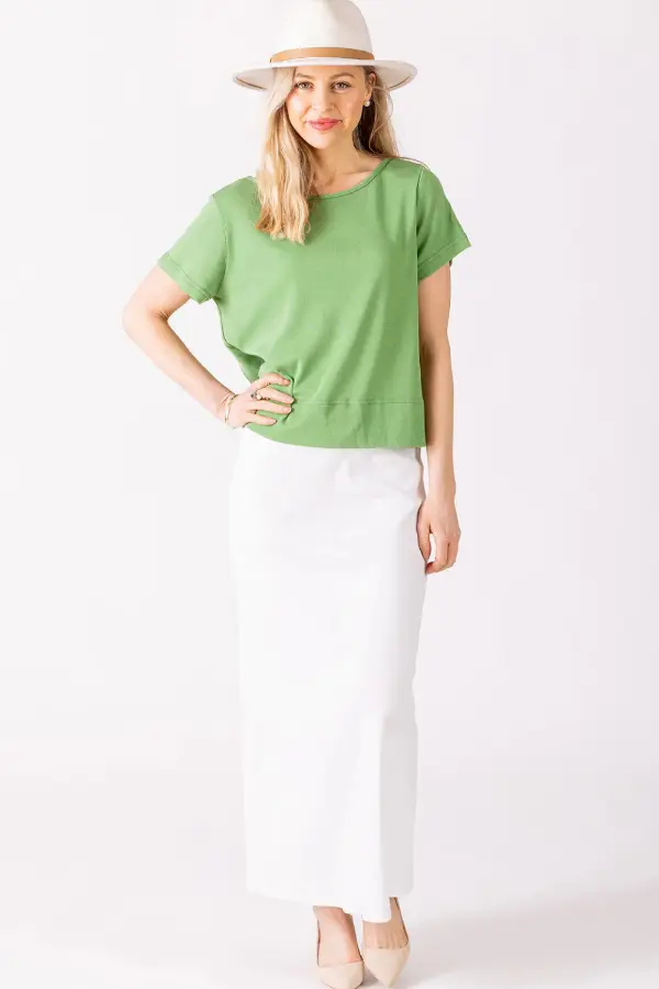 White Maxi Skirt Green Top