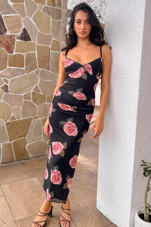 Black Floral Midi Dress
