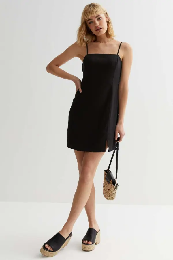 Black Linen Mini Dress