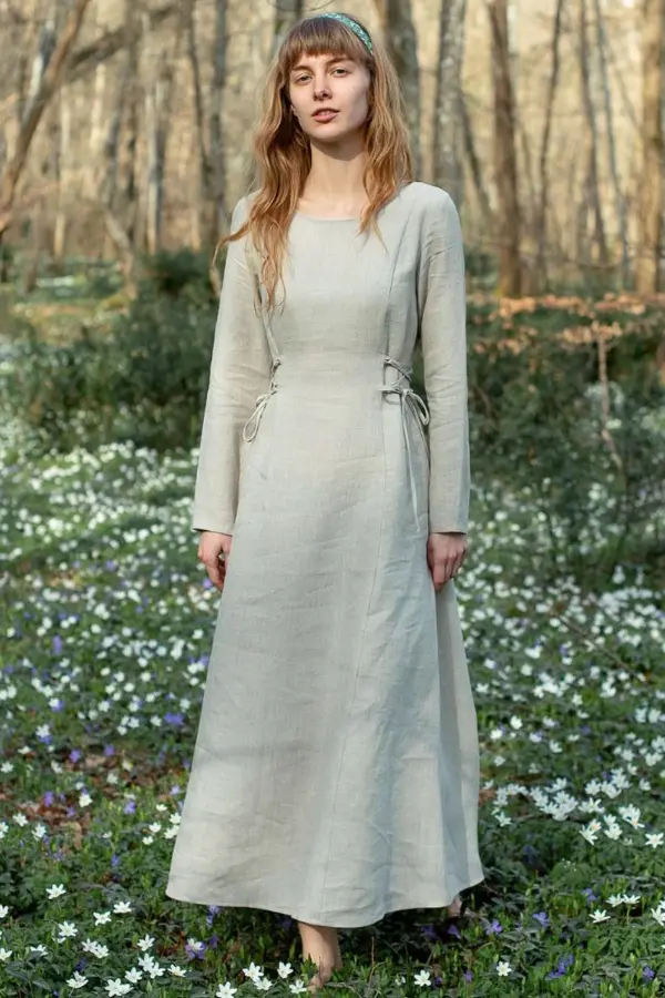 Elegant Linen Maxi Dress Long Sleeve