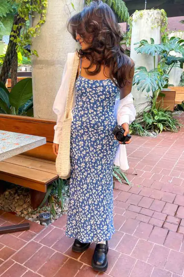 Navy Floral Midi Dress