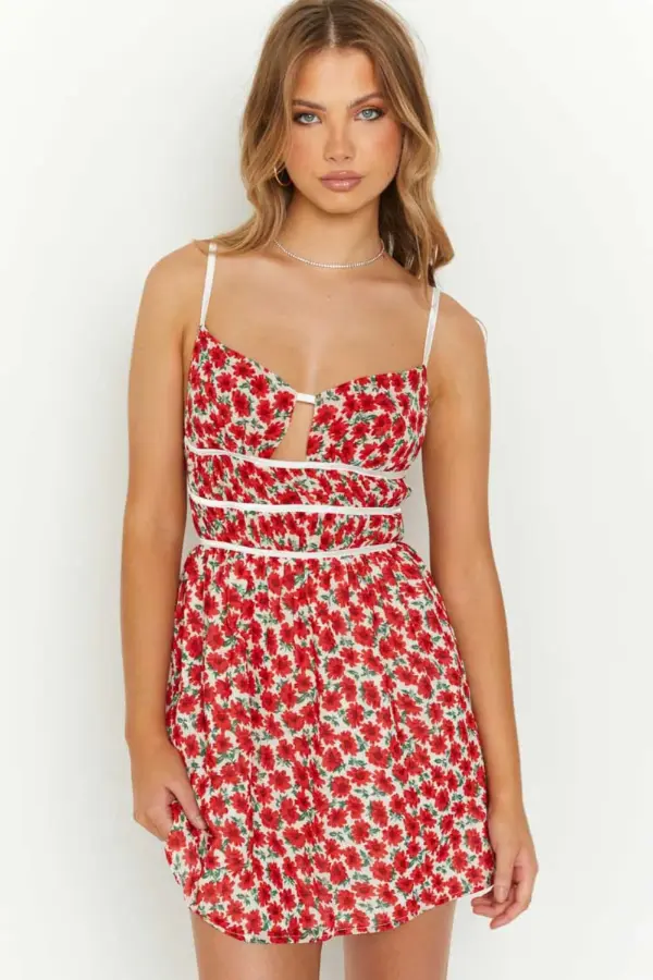 Red Floral Mini Dress