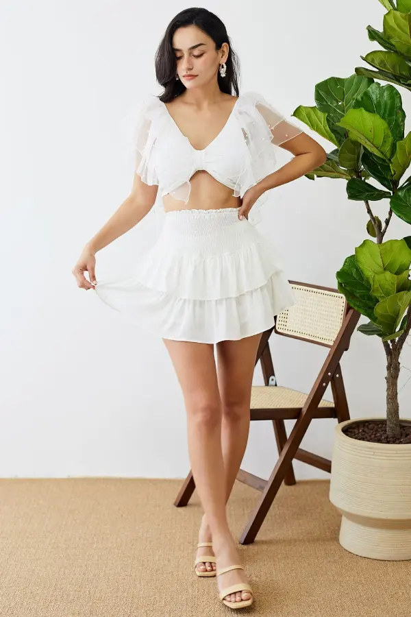 Ruffle White Mini Skirt