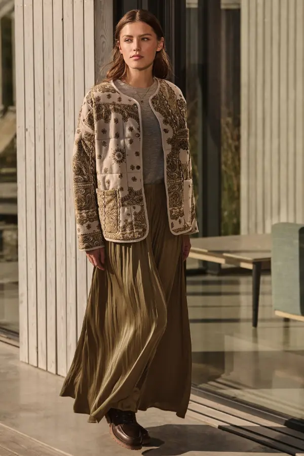 Satin Maxi Skirt Outfit Fall