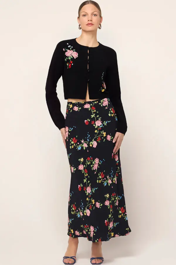 Floral Skirt and Cardigan Outfit