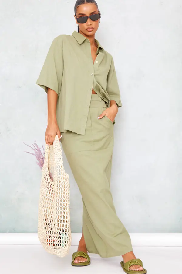 Linen Shirt and Skirt Outfit