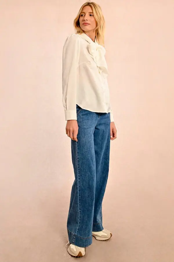 White Satin Blouse Casual Outfit