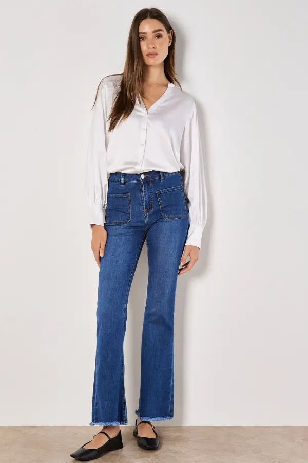 White Satin Blouse and Jeans Outfit