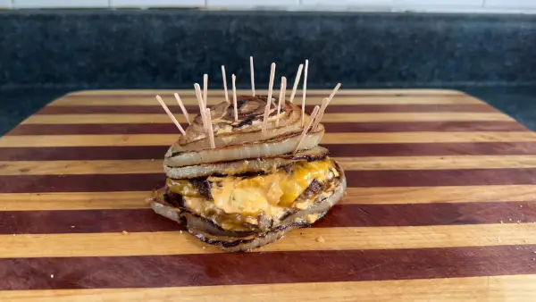 Sloppy Onion Smash Burger Recipe on Stove