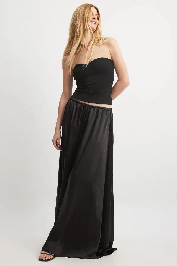 Black Satin Maxi Skirt Outfit
