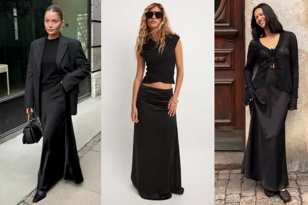 Black Satin Maxi Skirt Outfits Ideas