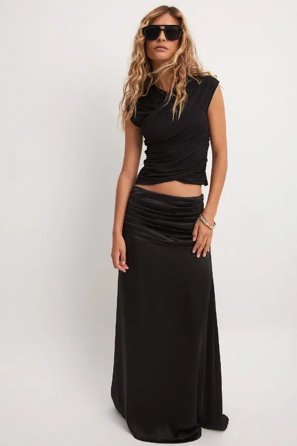 Black Satin Maxi Skirt Outfits