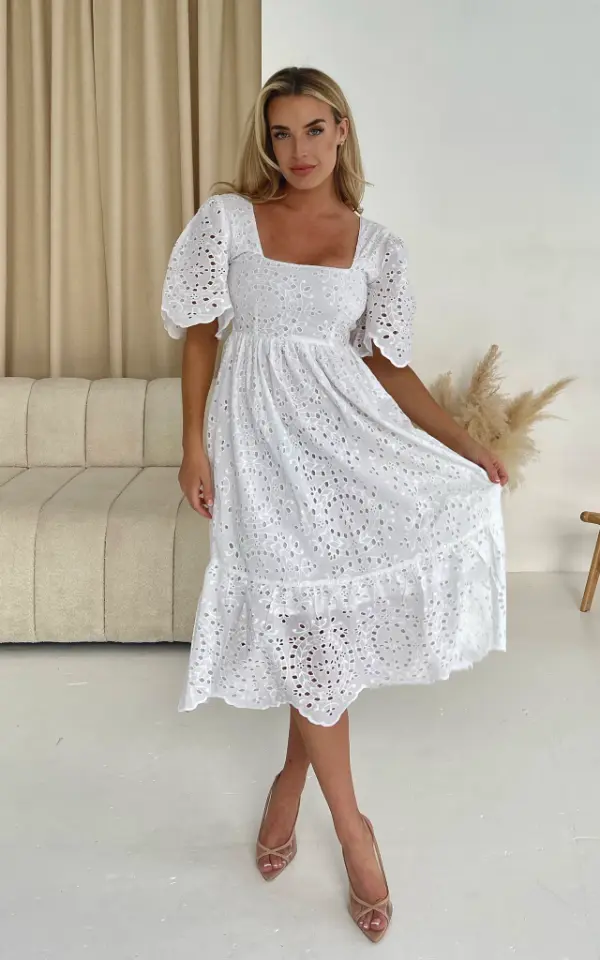 White Midi Dress With Sleeves