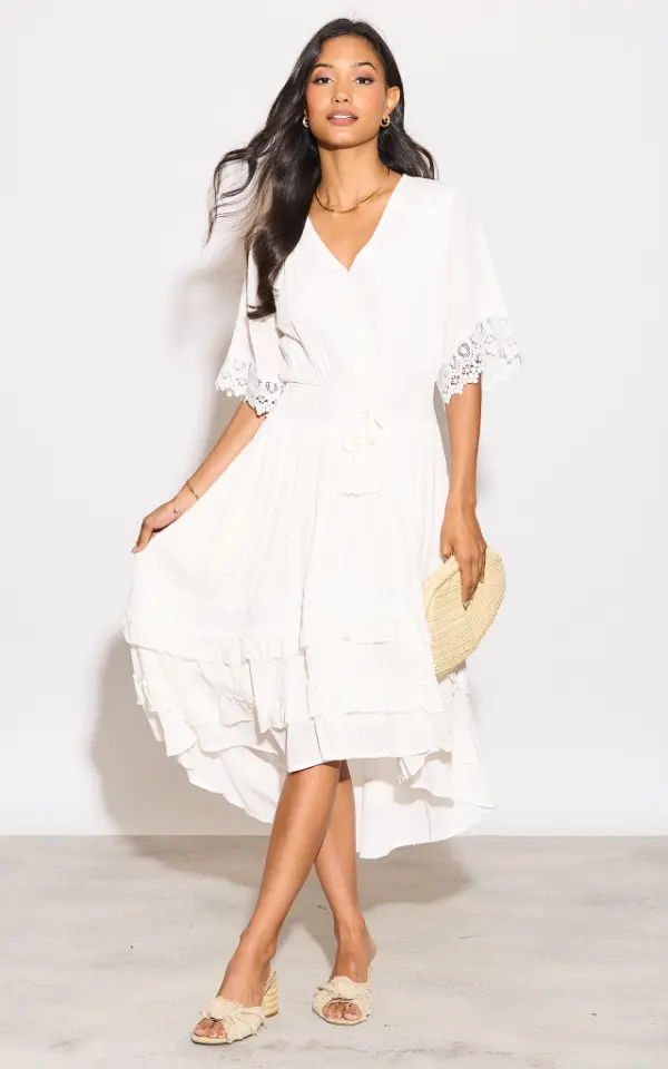 White Midi Dress With Sleeves Casual