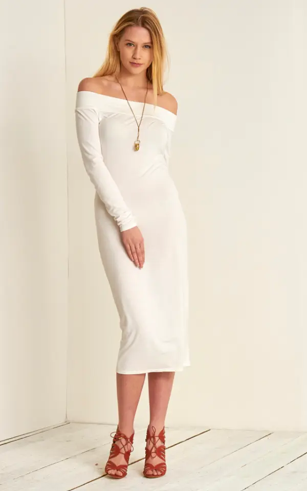 White Midi Dress With Sleeves Classy