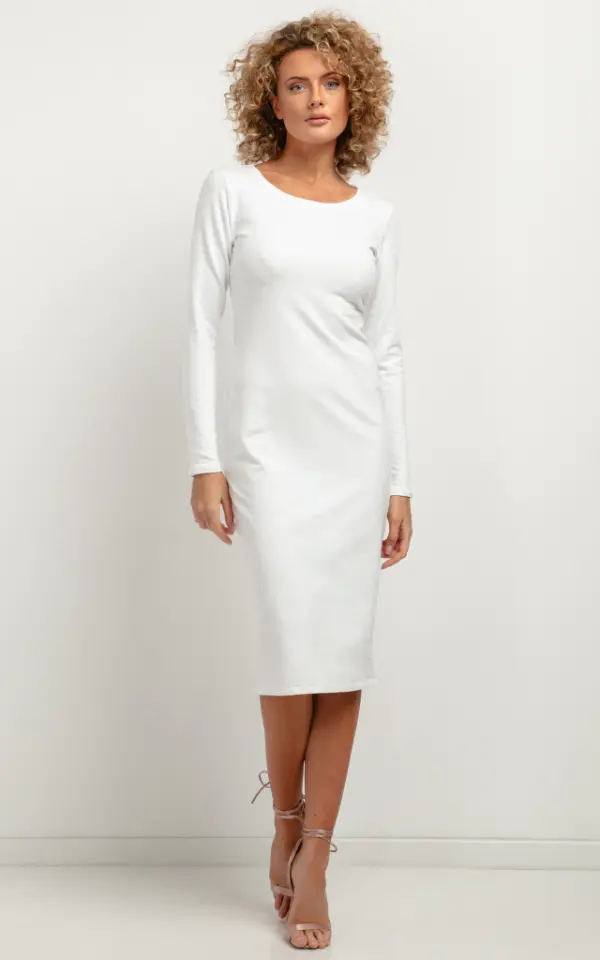 White Midi Dress With Sleeves Formal