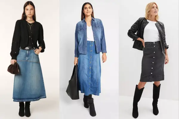 Denim Skirt Fall Outfits Women