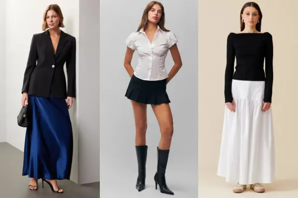 How to Style Mini, Midi, and Maxi Skirts in Black, White, and Satin